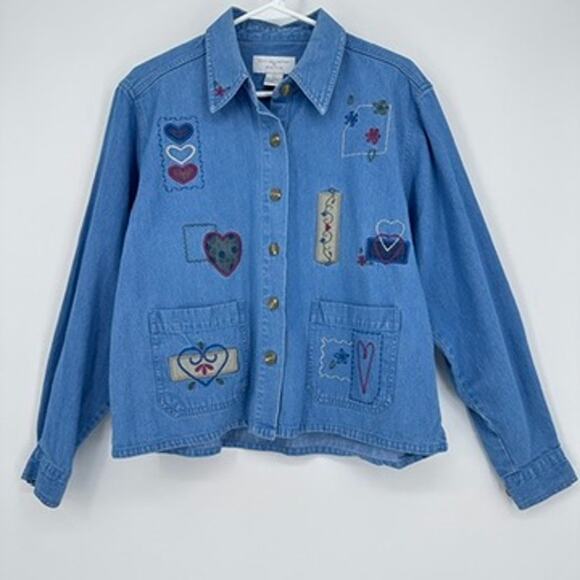 Christopher & Banks Tops - Christopher Banks Shirt Womens LARGE Vintage Embroidered Heart Country Grandma